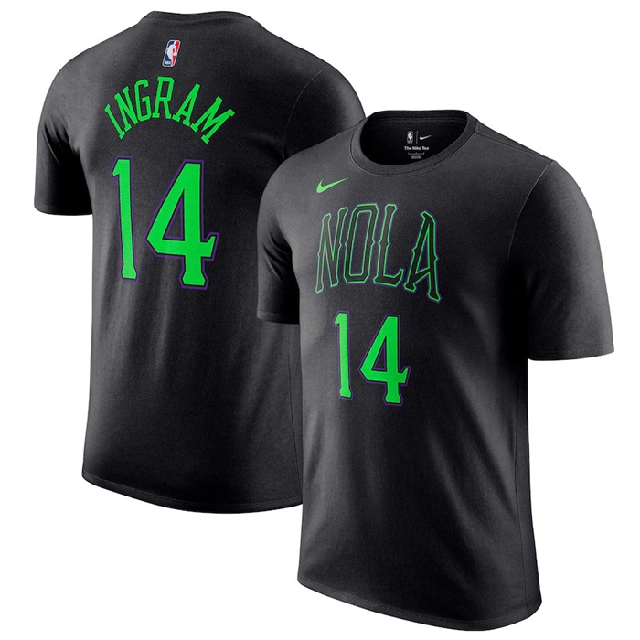 Men's New Orleans Pelicans #14 Brandon Ingram Black 2023/24 City Edition Name & Number T-Shirt